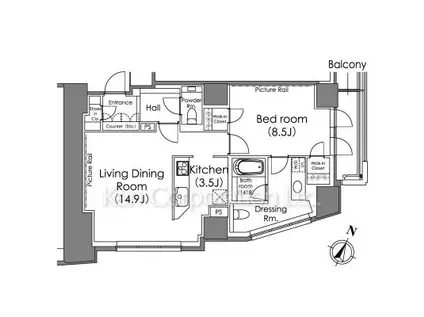 ザ・ベルグレイヴィア麻布(1LDK/13階)の間取り写真