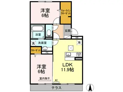 プレミアム八番館 大和(2LDK/1階)の間取り写真