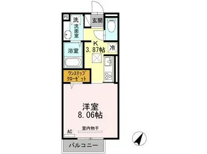 ベルネージュII(1K/1階)の間取り写真