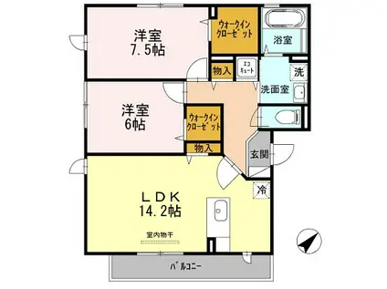 サイプレスヒルズ(2LDK/1階)の間取り写真