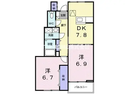 ソレアードII(2DK/1階)の間取り写真