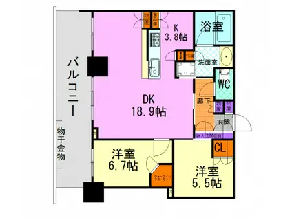 グランクロスタワー広島(2LDK/32階)の間取り写真