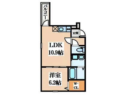 フジパレス花園中央公園南I番館(1LDK/2階)の間取り写真