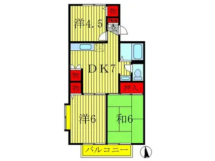 ドリームハイツB棟(3DK/1階)の間取り写真