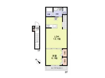 GREEN FOREST GOHONGI(1LDK/1階)の間取り写真