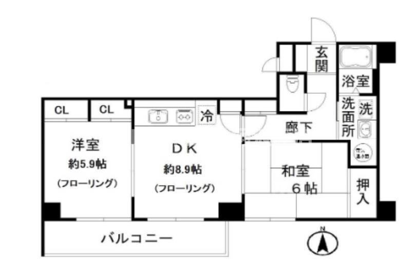 ヒル・ブリッジヒルNO1(2DK/4階)の間取り写真