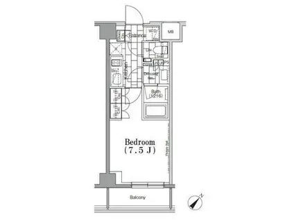 ワンルーフフラット月島(1K/6階)の間取り写真