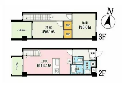 ＪＲ埼京線 北与野駅 徒歩35分 3階建 築2年(2LDK/2階)の間取り写真