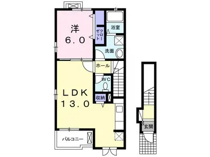 ニュープラスパーハイツC(1LDK/2階)の間取り写真