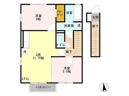 ＪＲ横浜線 相模原駅 徒歩16分 2階建 築17年(2LDK/2階)の間取り写真