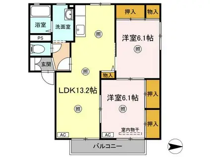 ラシェットエムザB棟(2LDK/1階)の間取り写真