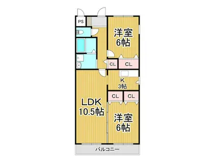 コンフォール立花(2LDK/2階)の間取り写真