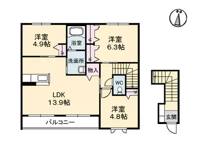 鳳鳴館 III(3LDK/2階)の間取り写真