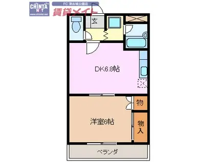 サンタプレイス(1DK/2階)の間取り写真