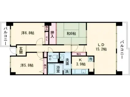 弥生が丘II番館(3LDK/4階)の間取り写真