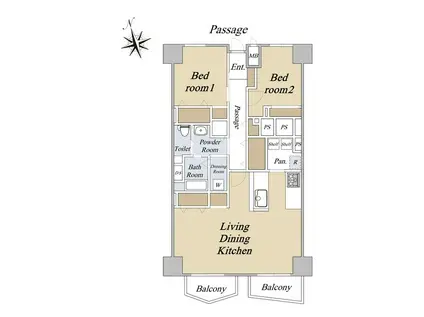 大濠藤和コープ(2LDK/2階)の間取り写真