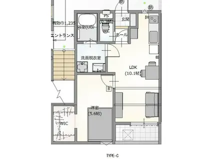 ソラーナ大塔(1LDK/1階)の間取り写真