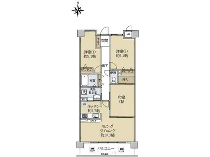ネオハイツ学園前百楽園(3LDK/3階)の間取り写真
