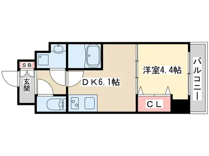 ライブガーデン江坂9(1DK/7階)の間取り写真