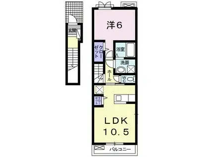 ハピネス葵(1LDK/2階)の間取り写真
