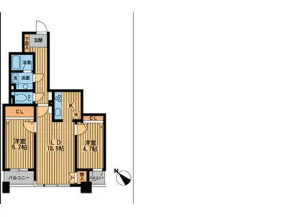 プライムアーバン新川(2LDK/11階)の間取り写真