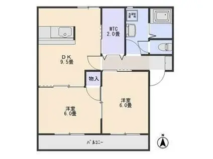 ヴィラージュD(2DK/2階)の間取り写真