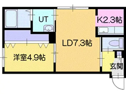 エクセル黄金北(1LDK/2階)の間取り写真