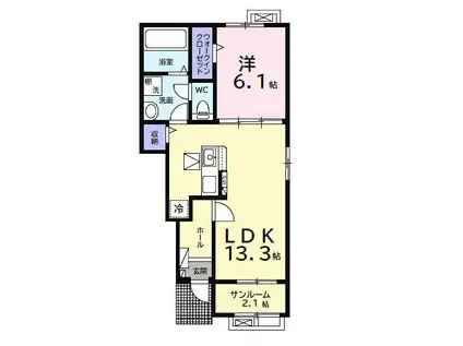 ウルルII(1LDK/1階)の間取り写真