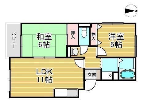 ビューラー藤木(2LDK/1階)の間取り写真