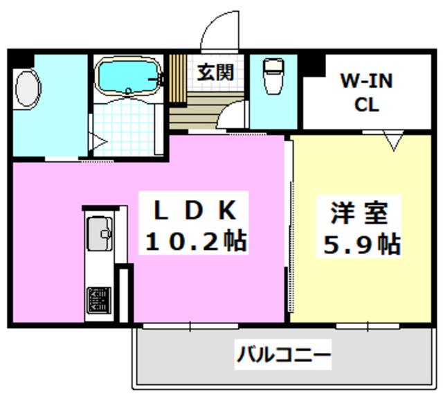 エスポワールアイ北春日丘II(1LDK/2階)の間取り写真