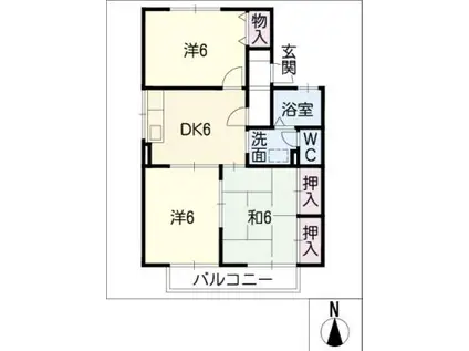 ニューセジュール豊岡 A棟(3DK/2階)の間取り写真