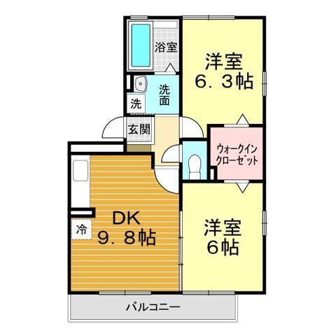 クリオコートA棟(2DK/1階)の間取り写真