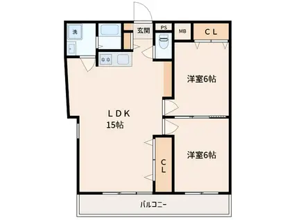 シャルレ十三(2LDK/4階)の間取り写真