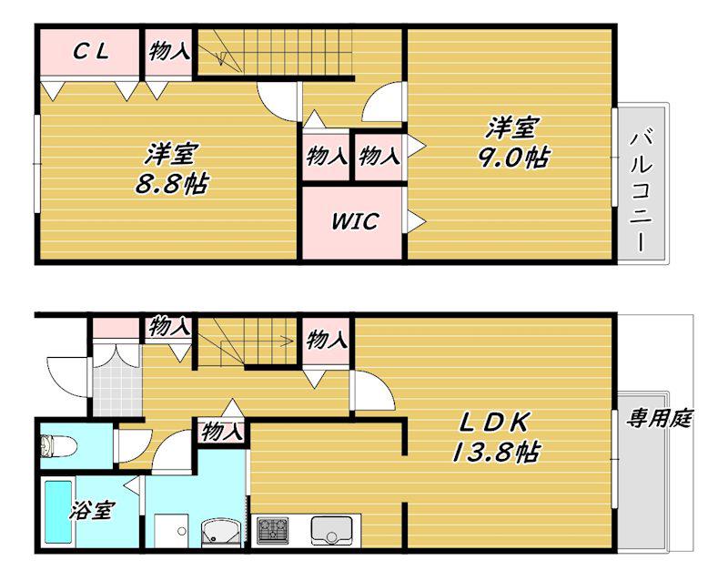 サニーガーデンB棟(2LDK/1階)の間取り写真
