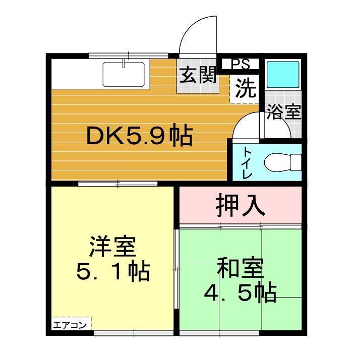 コーポトキフミB棟(2DK/1階)の間取り写真