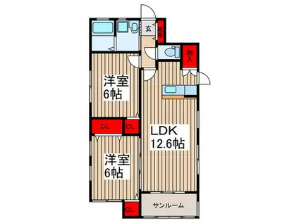 OPUSII(2LDK/1階)の間取り写真