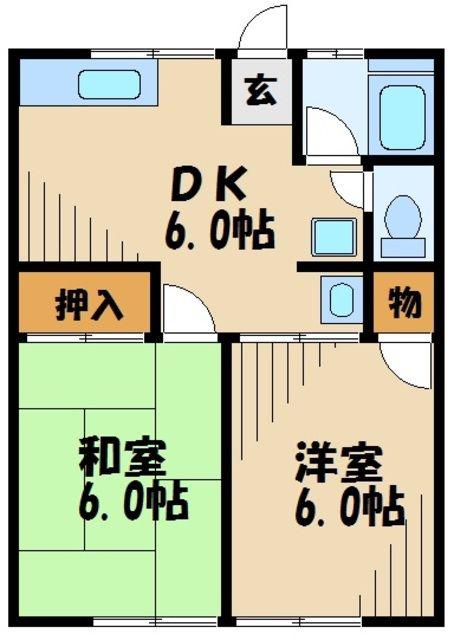 シティハイム梅田A(2DK/1階)の間取り写真