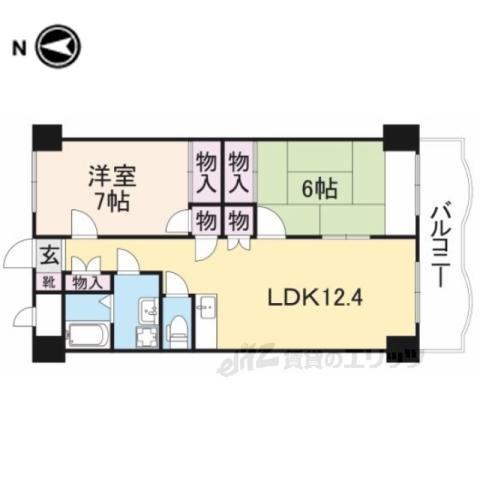 グランシャリオ二階堂(2LDK/4階)の間取り写真