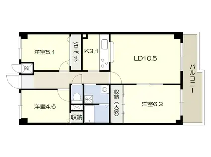 エバーグリーン曽根長興寺(3LDK/1階)の間取り写真