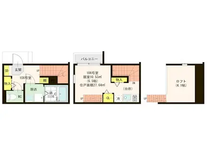 コンフォートテラス姪浜(ワンルーム/1階)の間取り写真