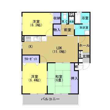 ユーミー長田A棟(3LDK/2階)の間取り写真