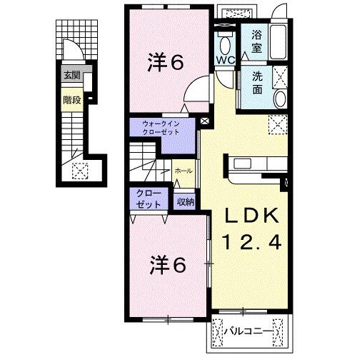 ドゥメゾンA(2LDK/2階)の間取り写真