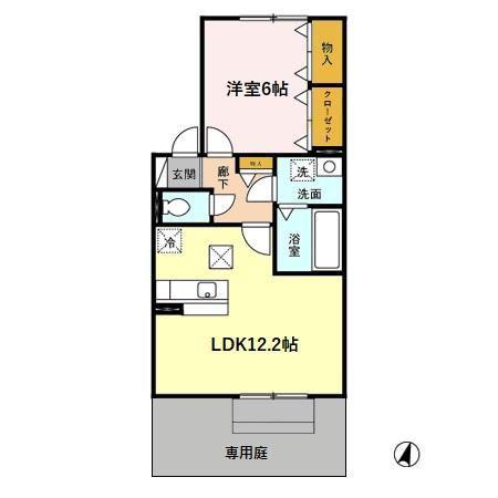 ホワイティ(1LDK/1階)の間取り写真