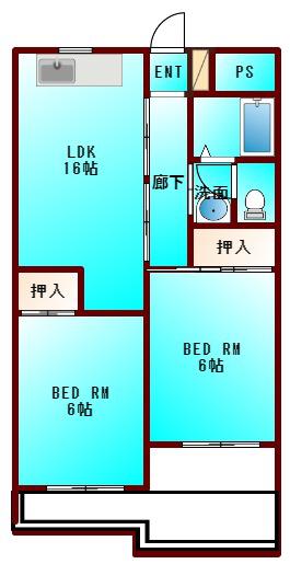 徳島サンハイツ(2LDK/8階)の間取り写真