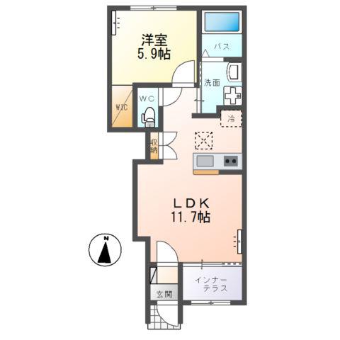 水戸市堀町アパート(1LDK/1階)の間取り写真