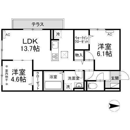 クレスト谷原(2LDK/1階)の間取り写真