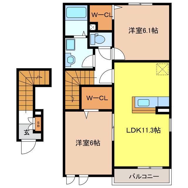 ラフレシール A(2LDK/2階)の間取り写真