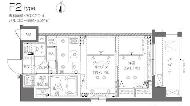 ZOOM新宿西落合(1DK/3階)の間取り写真