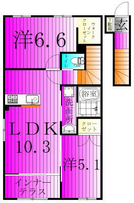 ウエストビレッヂI(2LDK/2階)の間取り写真