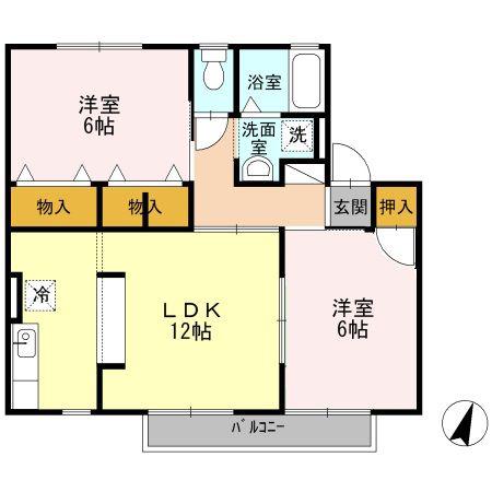 ヴィラ・ロワイヤル壱番館(2LDK/2階)の間取り写真